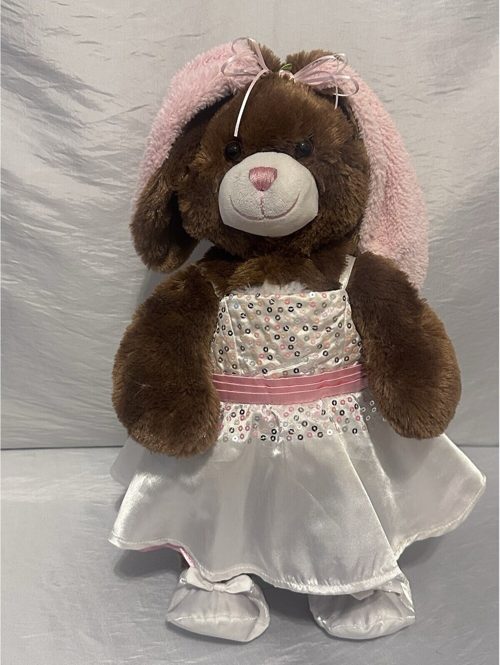 Build a Bear Bunny Rabbit Brown 17" Plush Stuffed w/ Pink Ears Easter Outfit EUC